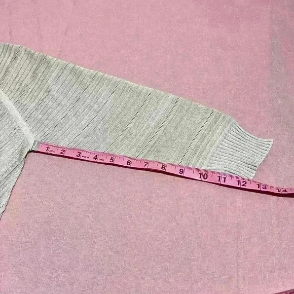 Escada Shimmer Metallic V Neck Half Sleeve Top Blouse Ribbed Semi Sheer Striped - Picture 7 of 11